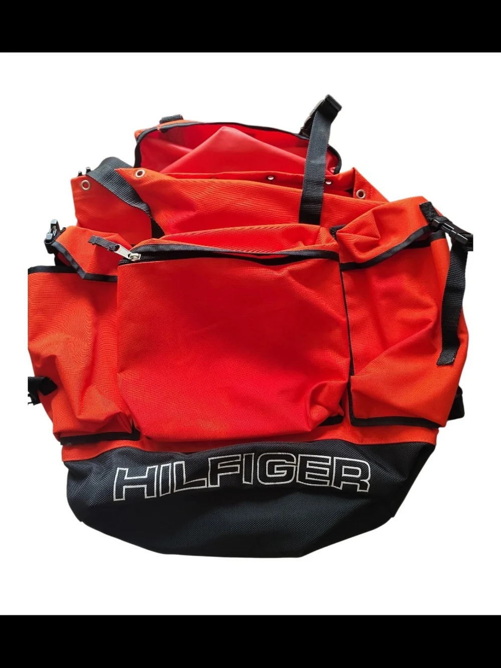 Tommy Hilfiger Orange and Black Duffel Bag with Front Logo